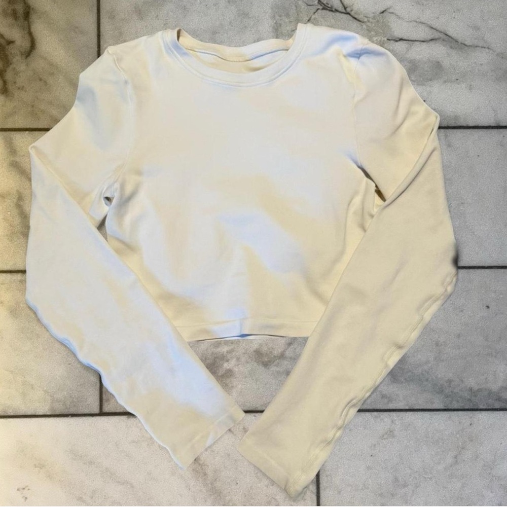 Elegant Cream Long Sleeve Crop Top